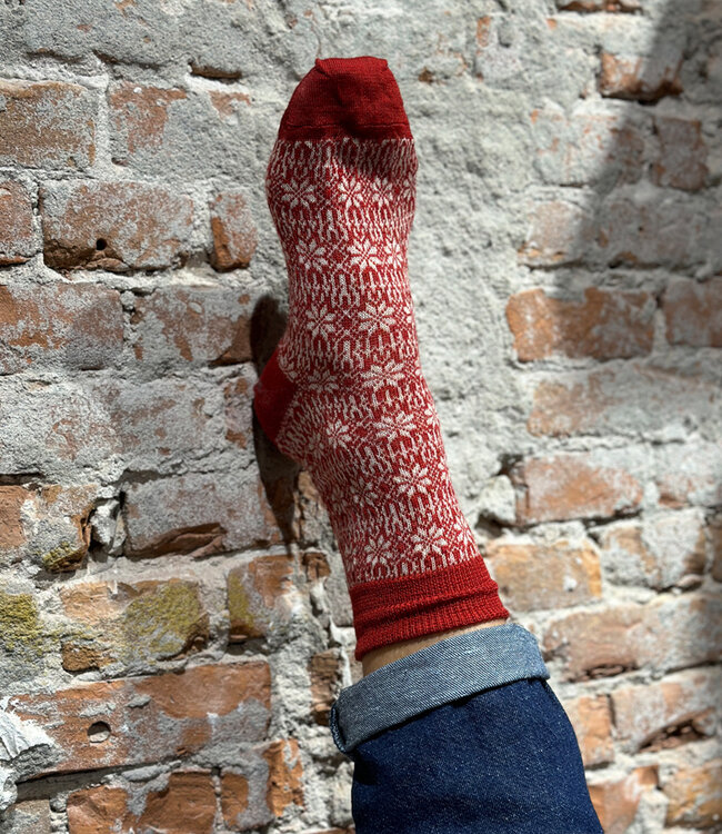 HIRSCH NATUR wollen Noorse DUNNE sokken ROOD WIT 156 36