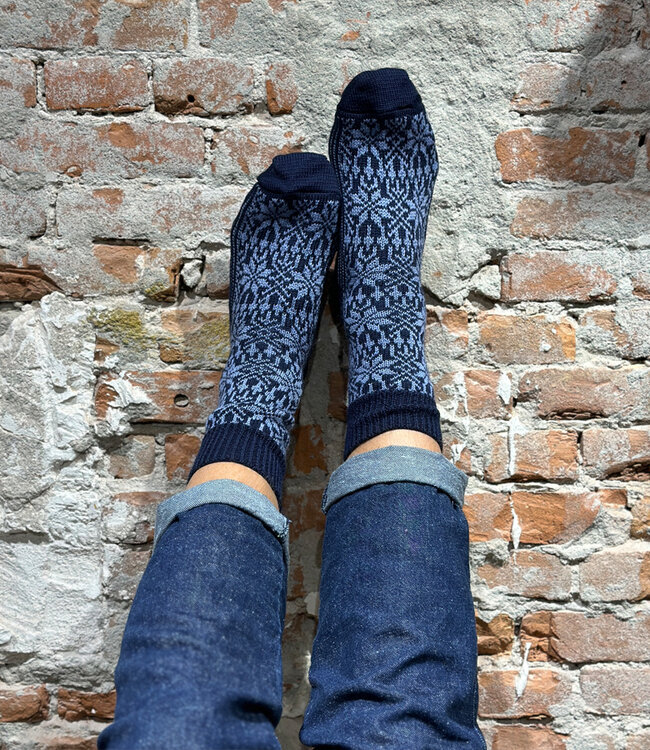 HIRSCH NATUR Noorse wollen sokken BLAUW DONKERBLAUW  030 88