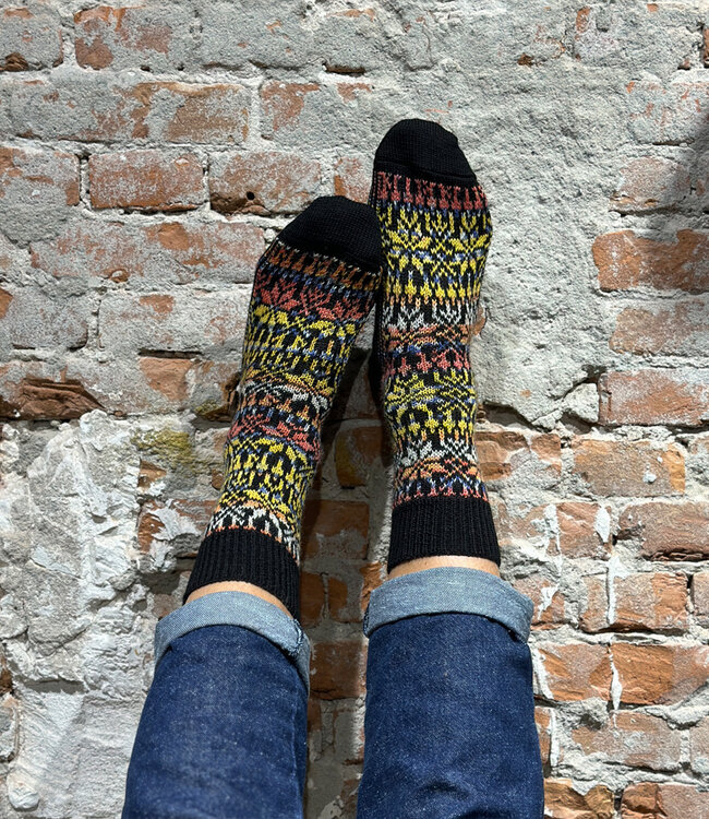 Hirsch Natur Noorse wollen sokken ZWART GEKLEURD 030 119