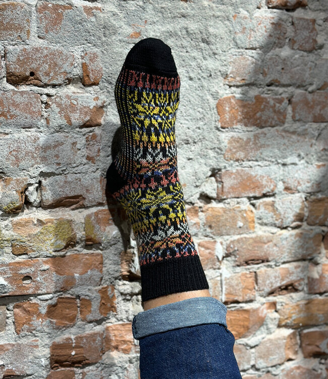 Hirsch Natur Noorse wollen sokken ZWART GEKLEURD 030 119