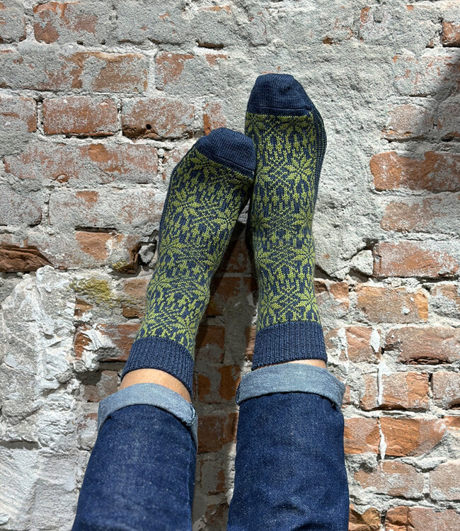 Hirsch Natur Noorse wollen sokken JEANS GROEN 030 189