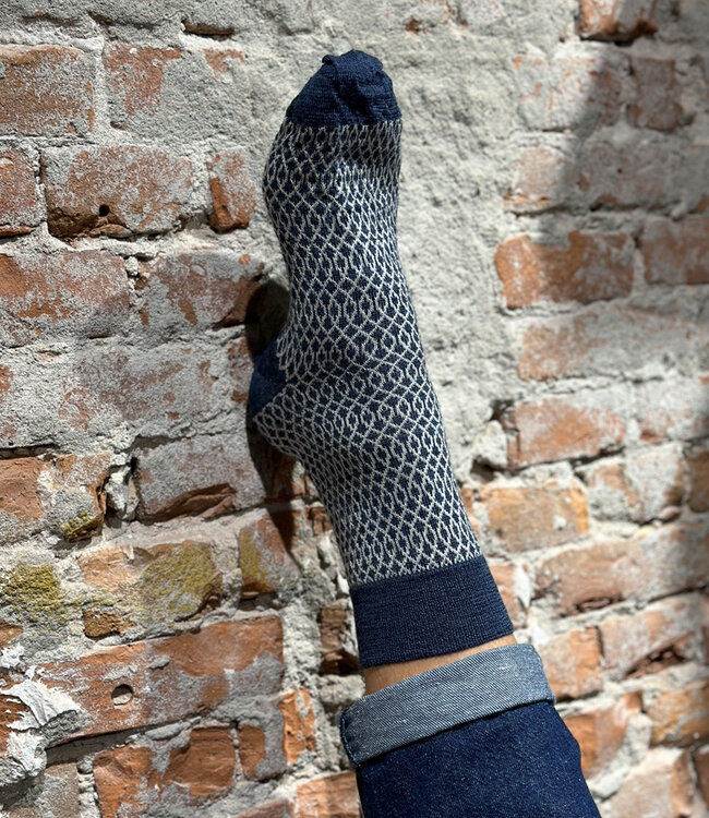 HIRSCH NATUR dunne wollen sokken JAQUARD JEANS WIT 173 80