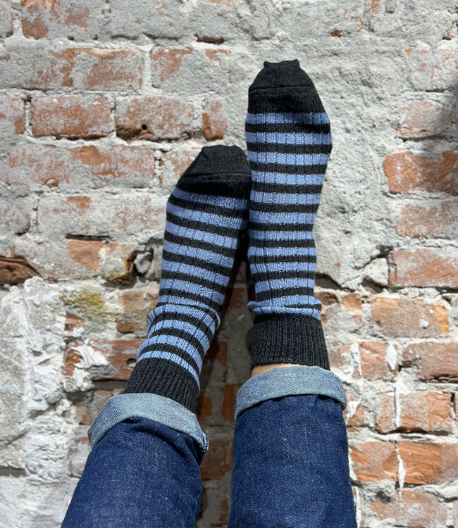 HIRSCH wollen sokken gestreept ANTRACIET BLAUW 062 65