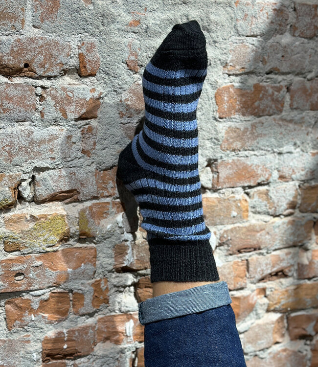 HIRSCH wollen sokken gestreept ANTRACIET BLAUW 062 65