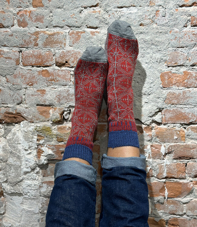 Hirsch Natur wollen sokken Noors ijskristal rood blauw *029 209*