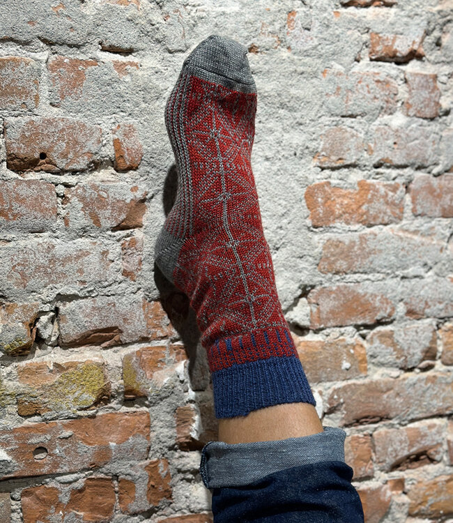 Hirsch Natur wollen sokken Noors ijskristal rood blauw *029 209*