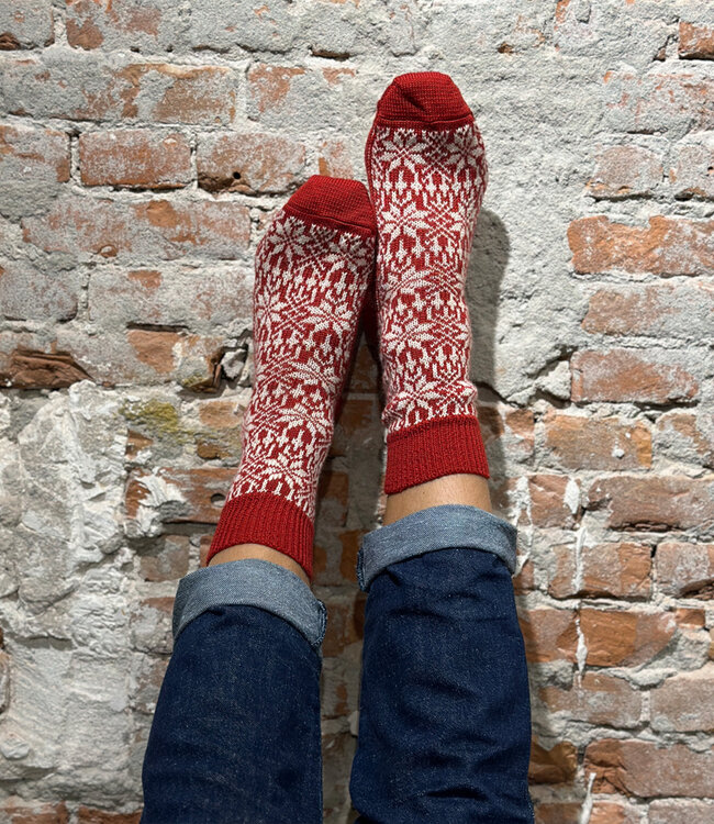 Hirsch Natur Noorse wollen sokken ROOD WIT 030 36