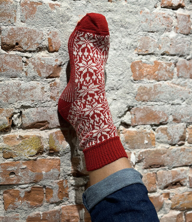 Hirsch Natur Noorse wollen sokken ROOD WIT 030 36