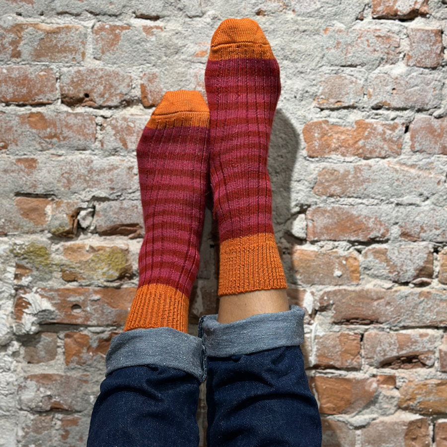 Hirsch Natur wollen sokken gestreept *roze mango Natur-el