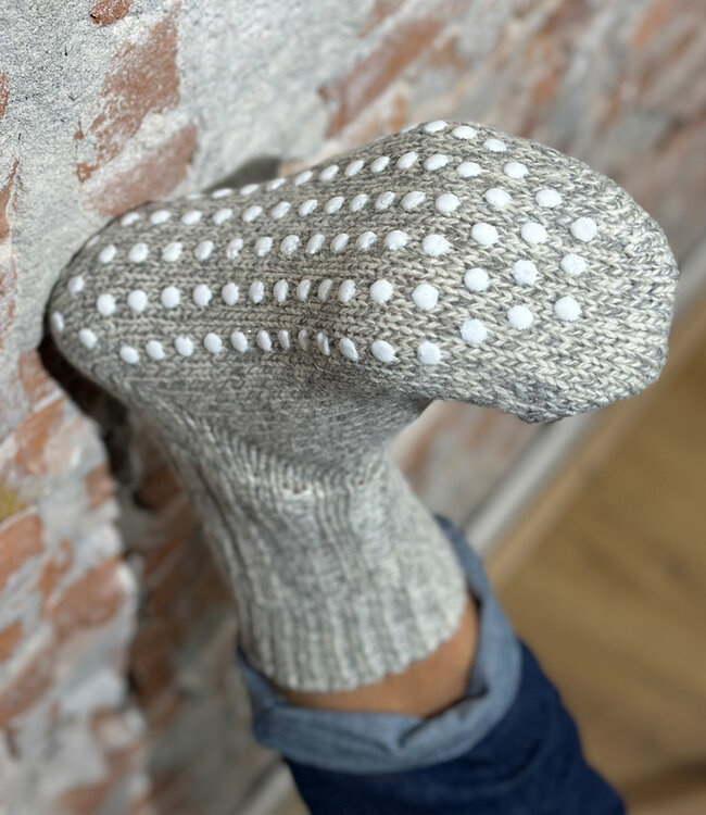 Hirsch Natur wollen sokken ANTISLIP grijs 197 48