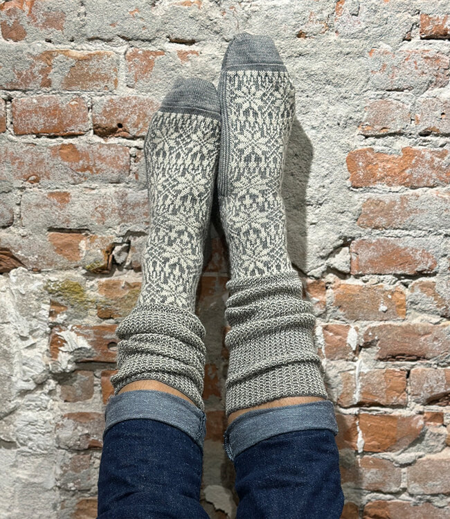 HIRSCH NATUR wollen Noorse KNIEKOUSEN grijs wit 430 39