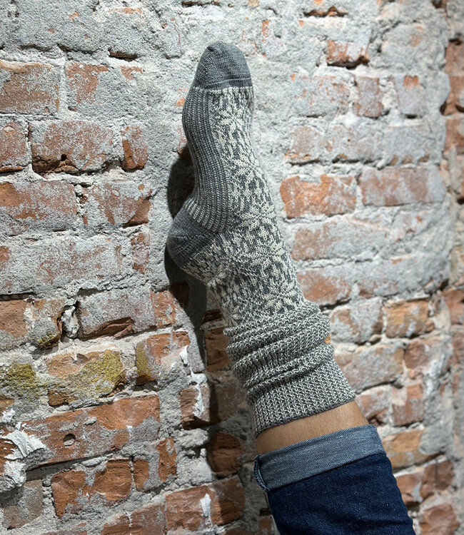 HIRSCH NATUR wollen Noorse KNIEKOUSEN grijs wit 430 39