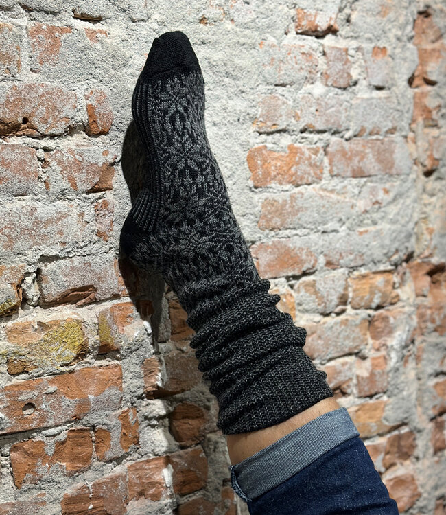 HIRSCH NATUR wollen Noorse KNIEKOUSEN ZWART GRIJS 430 83