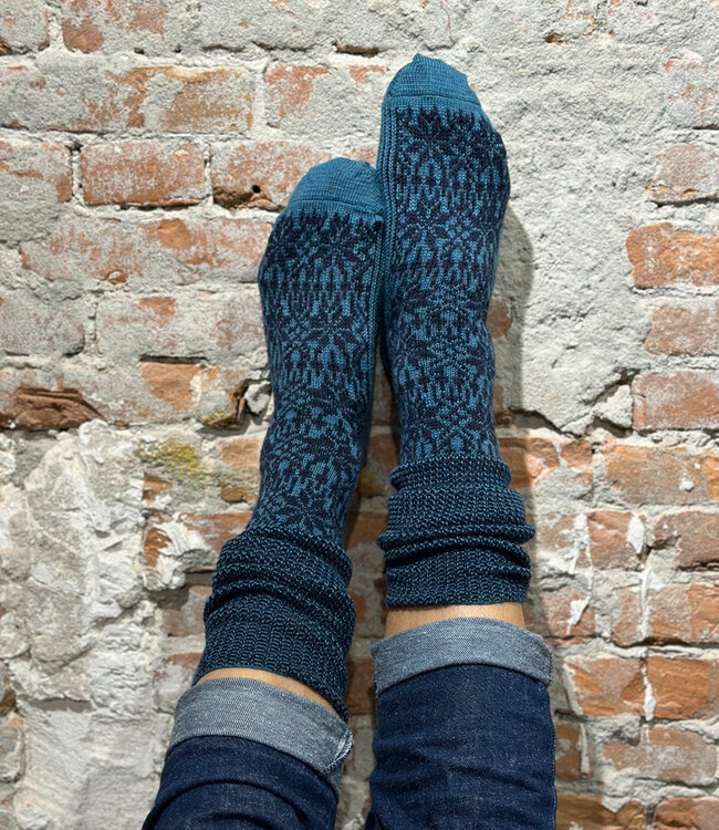 HIRSCH NATUR wollen Noorse KNIEKOUSEN  petrol blauw 430 180