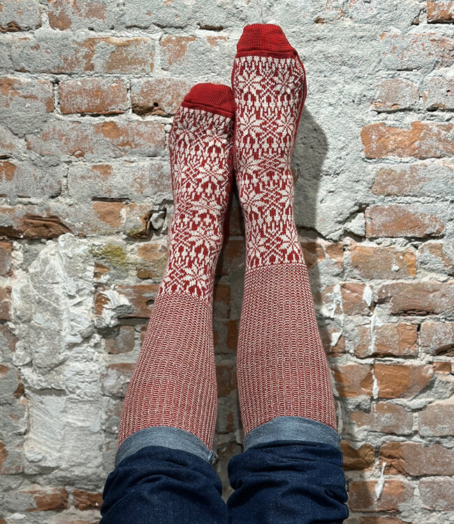 HIRSCH NATUR wollen Noorse KNIEKOUSEN rood wit 430 36