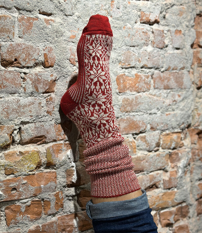 HIRSCH NATUR wollen Noorse KNIEKOUSEN rood wit 430 36