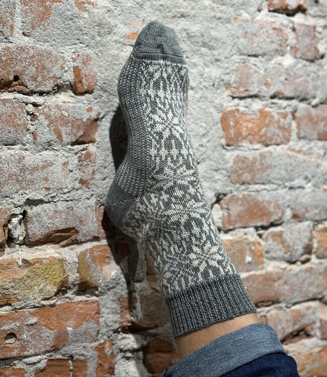 HIRSCH NATUR Noorse pure wollen sokken GRIJS WIT 030 39