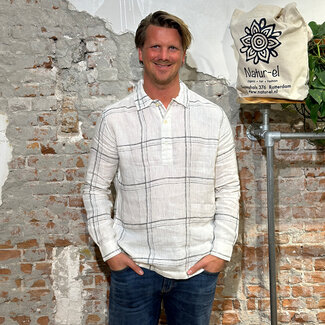 KnowledgeCottonApparel Geruit henley overhemd STEF WHITE pure linnen KCA