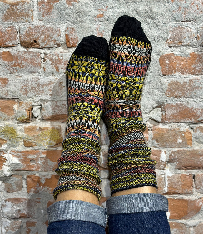 HIRSCH NATUR wollen Noorse KNIEKOUSEN ZWART GEKLEURD 430 119