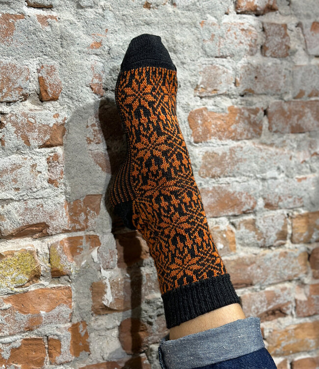 HIRSCH Noorse pure wollen sokken ANTRACIET ORANJE 030 42