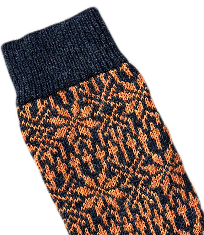 HIRSCH Noorse pure wollen sokken ANTRACIET ORANJE 030 42