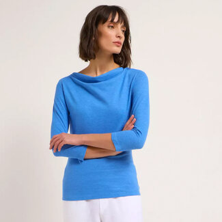 Lanius LANIUS hennep shirt met waterval hals JEZEBEL LIGHT BLUE