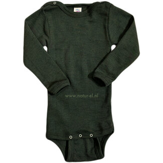 Engel ENGEL baby romper wol zijde met LANGE MOUW effen GROEN