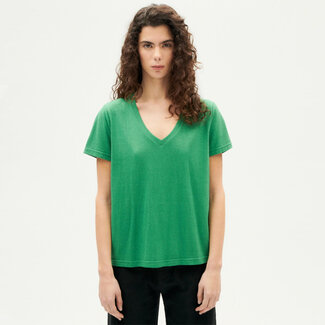 THINKING MU THINKING MU hennep v-hals t-shirt CLAVEL GREEN