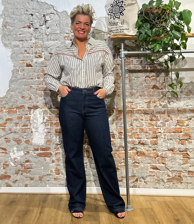 THINKING MU wijde spijkerbroek THERESA DARK DENIM