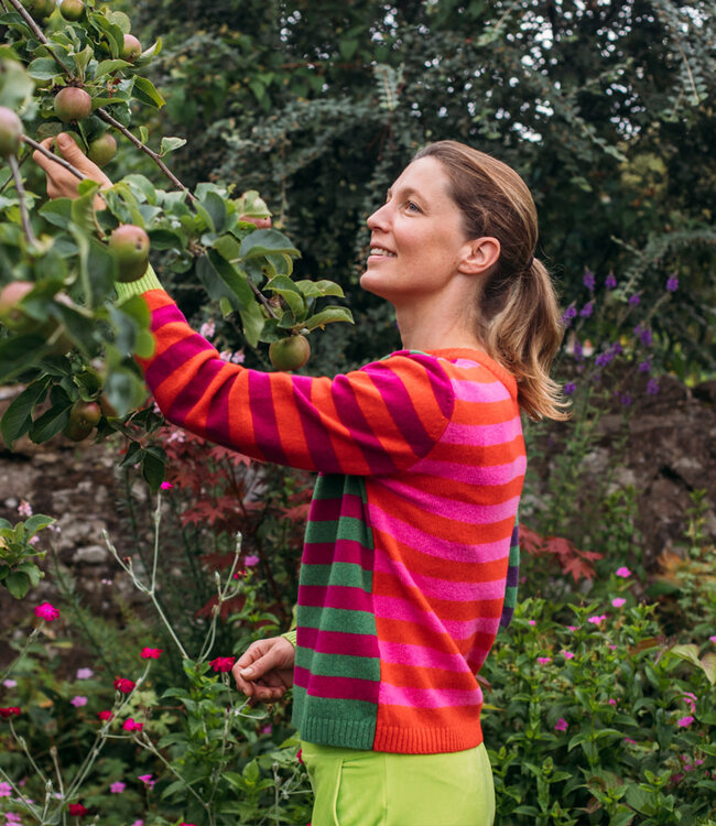 ERIBE gestreepte wollen trui STOBO ROSA reversible