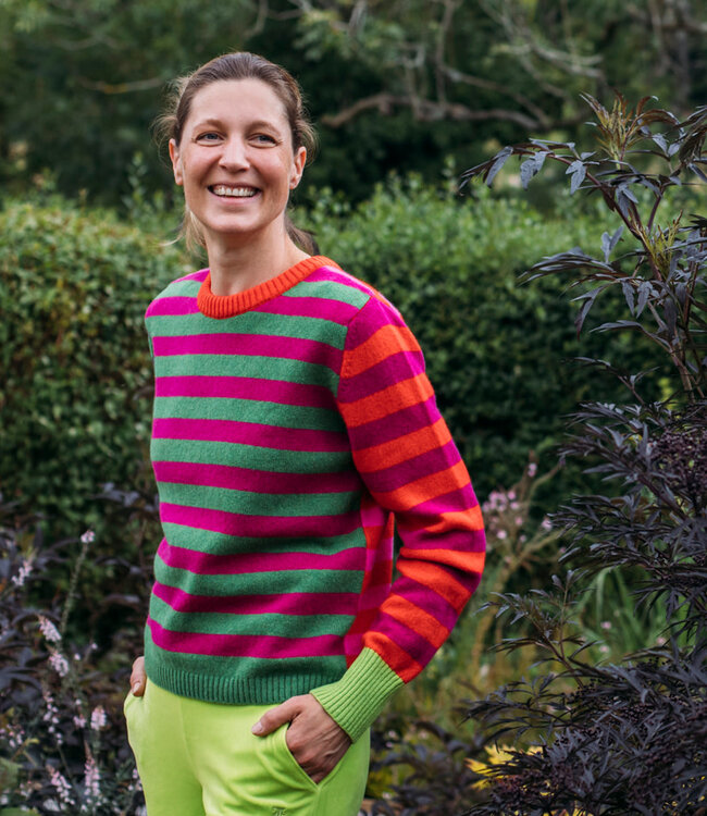 ERIBE gestreepte wollen trui STOBO ROSA reversible