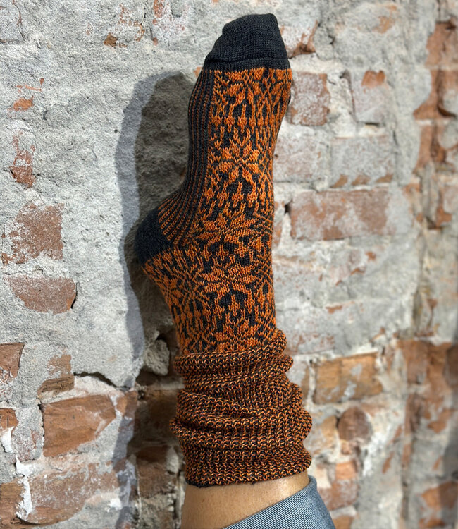 HIRSCH NATUR wollen Noorse KNIEKOUSEN  antraciet oranje 430 42