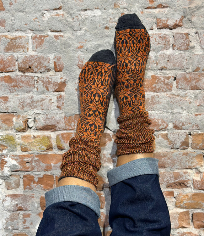 HIRSCH NATUR wollen Noorse KNIEKOUSEN  antraciet oranje 430 42