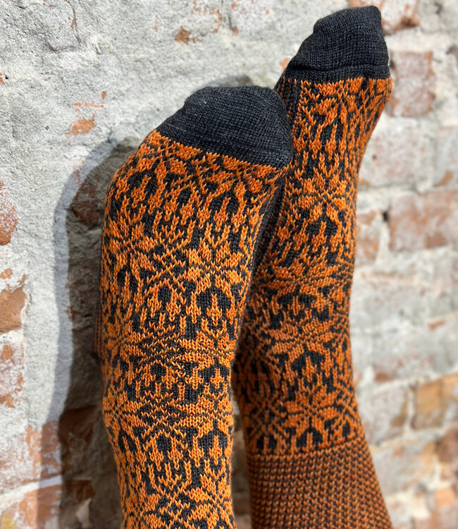 HIRSCH NATUR wollen Noorse KNIEKOUSEN  antraciet oranje 430 42