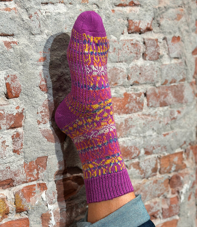 HIRSCH Noorse wollen sokken PINK GEKLEURD 030 99