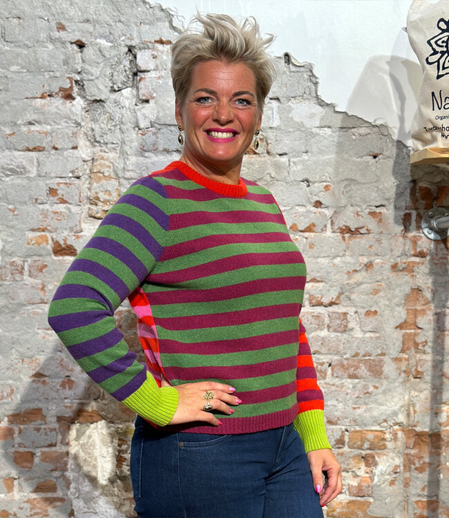 ERIBE gestreepte wollen trui STOBO ROSA reversible