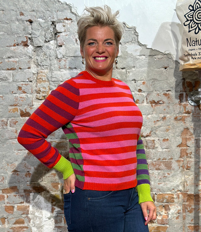 ERIBE gestreepte wollen trui STOBO ROSA reversible