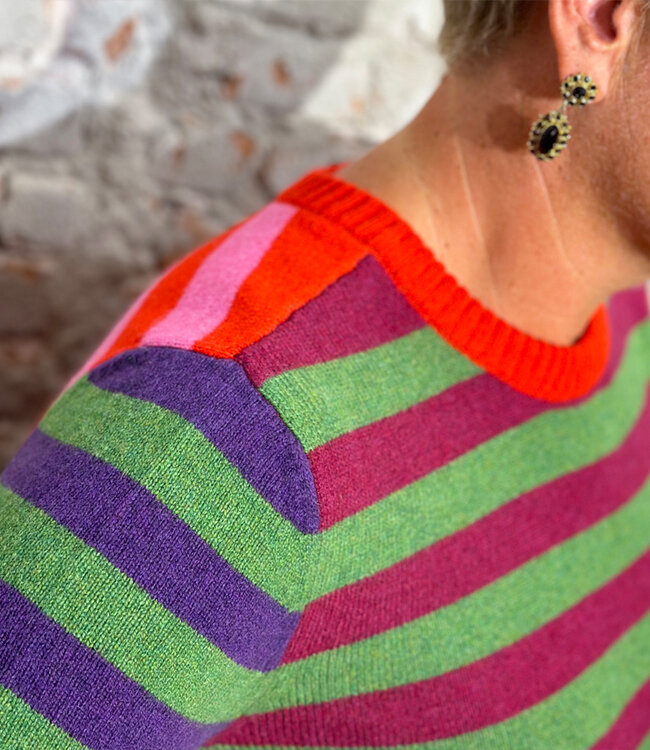 ERIBE gestreepte wollen trui STOBO ROSA reversible