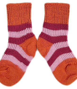 Hirsch Natur HIRSCH wollen sokken BABY gestreept 015 196 PINK ORANGE