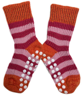 Hirsch Natur HIRSCH wollen ANTISLIP sokken BABY gestreept 015s 196 PINK ORANGE