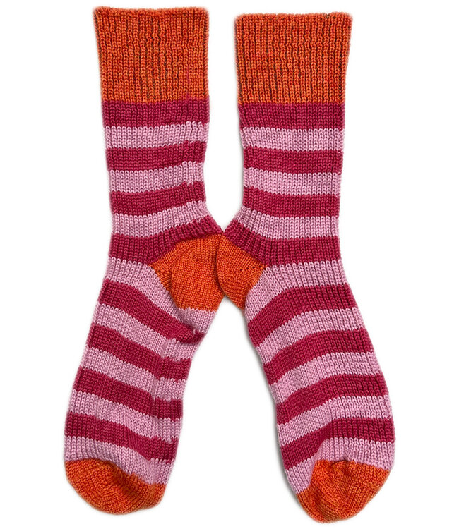 HIRSCH wollen sokken KIND gestreept 015 196 PINK ORANGE