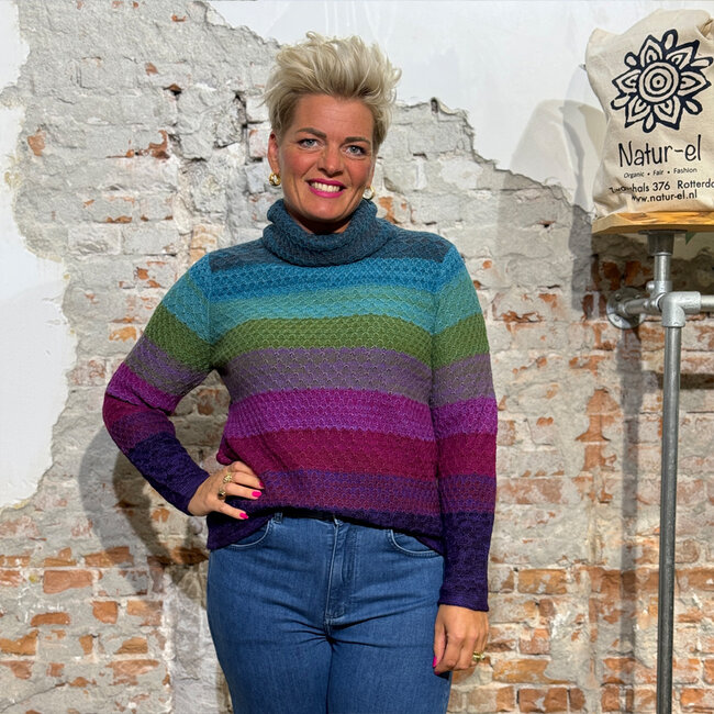 Wollen trui met col van 100% alpaca RAINBOW