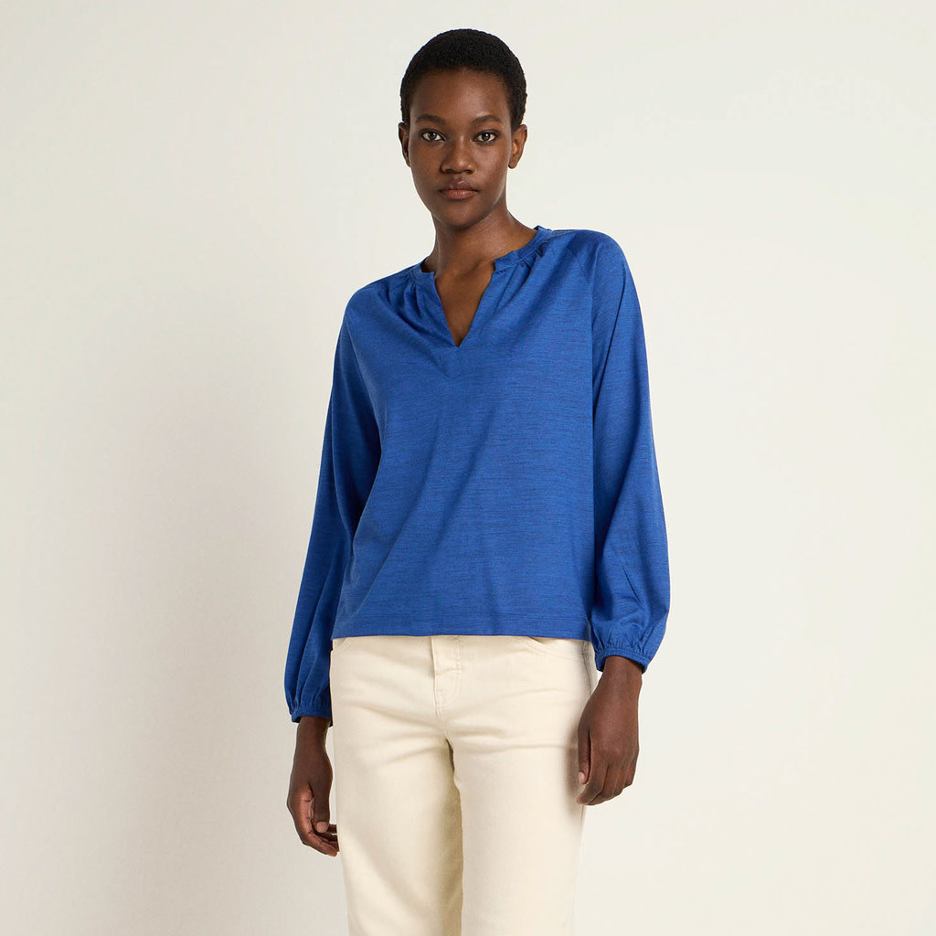 LANIUS Wollen longsleeve met v hals LEAH BLUE Natur el Natur el