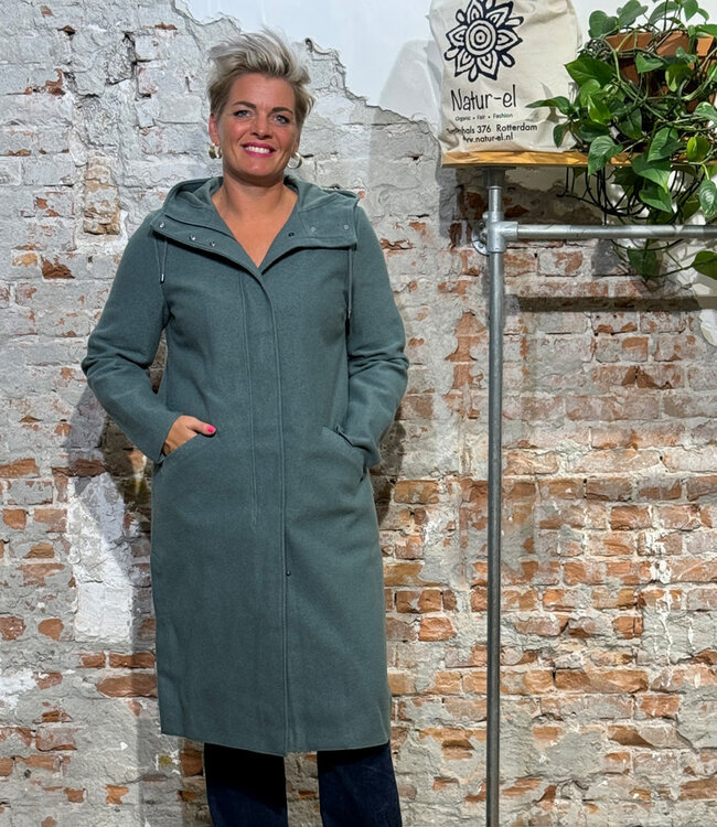 LANGERCHEN lange wollen trenchcoat MILPORT SAGE
