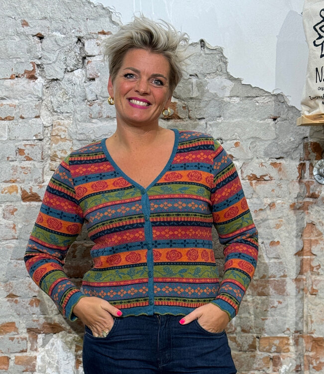 FLOMAX puur wollen v-hals vest ROSALIA MULTI