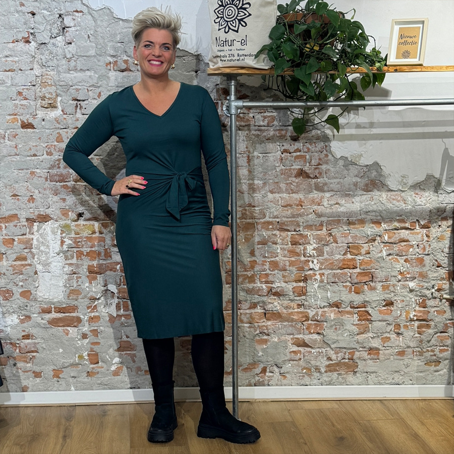 SKFK jurk LUAR GREEN met strik van biologisch katoen Natur el Natur el