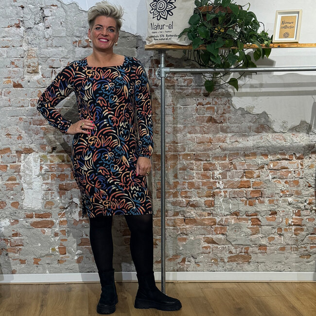 SKFK jurk RAKEL met print van biologisch katoen Natur el Natur el