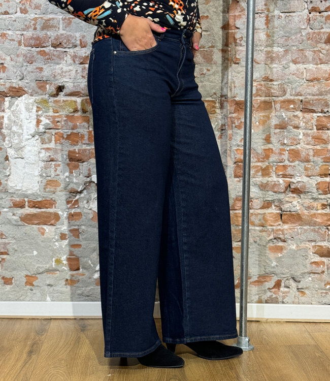 THINKING MU spijkerbroek HEDDA DARK DENIM wijde pijpen