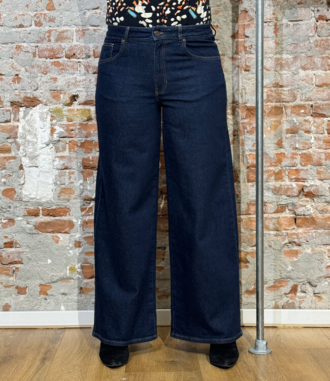 THINKING MU spijkerbroek HEDDA DARK DENIM wijde pijpen