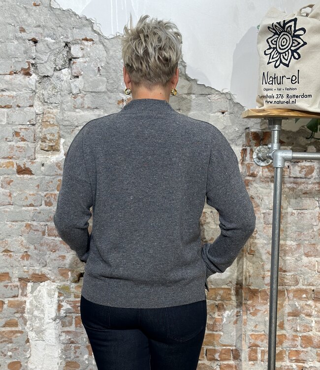LIVING CRAFTS Wollen trui met col LAINA SMOKE